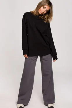 Outlet Bluzka longsleeve z nadrukiem - czarna Odzież Casualowa|Bluzki