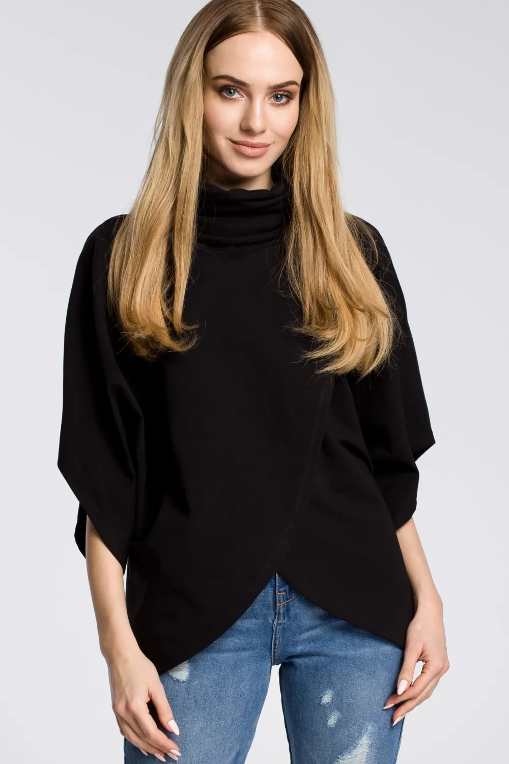 Sale Bluzka na zakładkę z szerokimi rękawami - czarna Bluzy