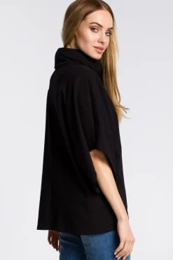 Sale Bluzka na zakładkę z szerokimi rękawami - czarna Bluzy