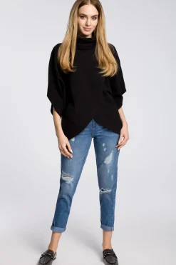 Sale Bluzka na zakładkę z szerokimi rękawami - czarna Bluzy