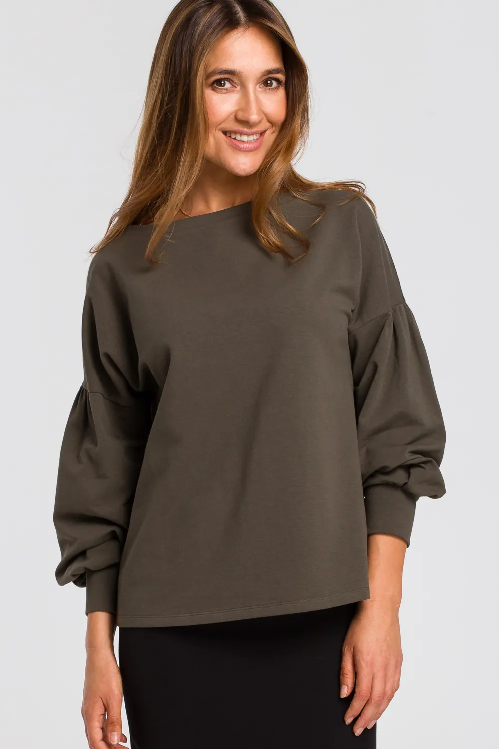 Sale Bluzka z bufiastymi rękawami - oliwkowa Bluzy