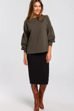 Sale Bluzka z bufiastymi rękawami - oliwkowa Bluzy