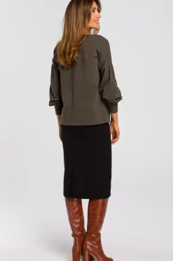 Sale Bluzka z bufiastymi rękawami - oliwkowa Bluzy