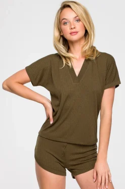Best Buzka z dekote V - khaki Odzież Casualowa|Bluzki