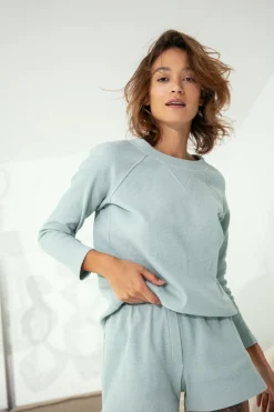 Online Buzka z długii rękawai z dzianiny wafeek - załwiowa Piżamy|Odzież Casualowa