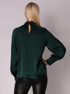 Hot Buzka z uźnyi rękawai i półgofe - zieona Bluzki