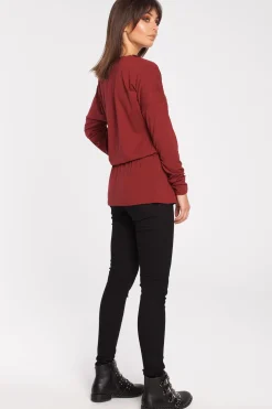 Discount Bluzka z marszczeniem w pasie - bordowa OUTLET Bluzki