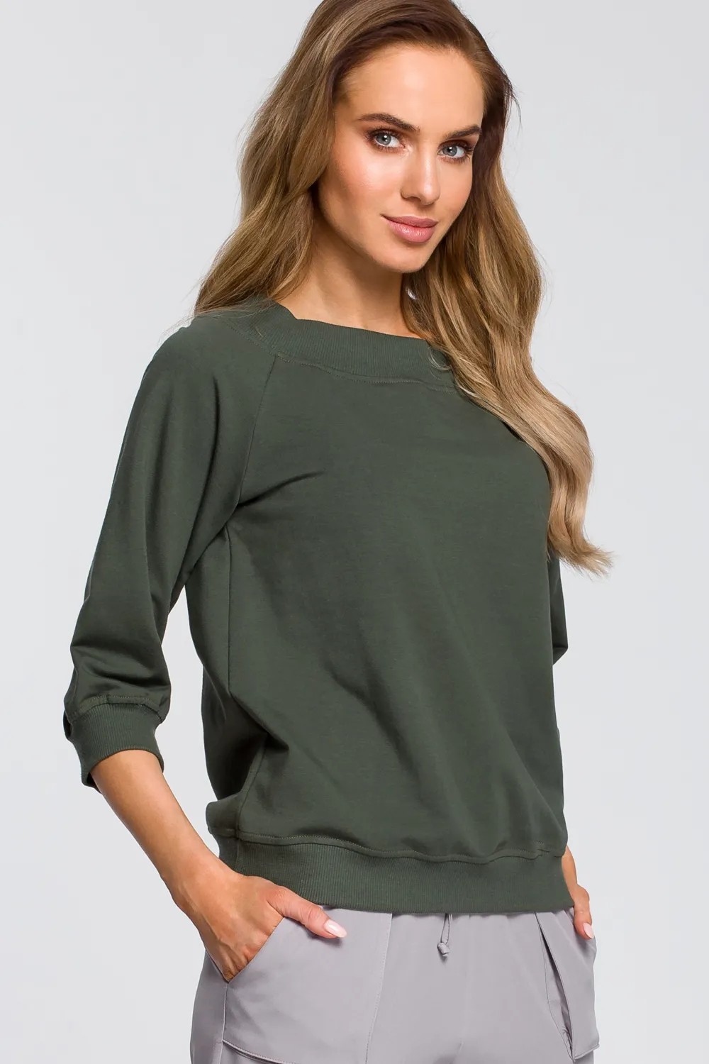 Clearance Buzka z opadający raienie - iitarno-zieona Odzież Casualowa|Bluzy