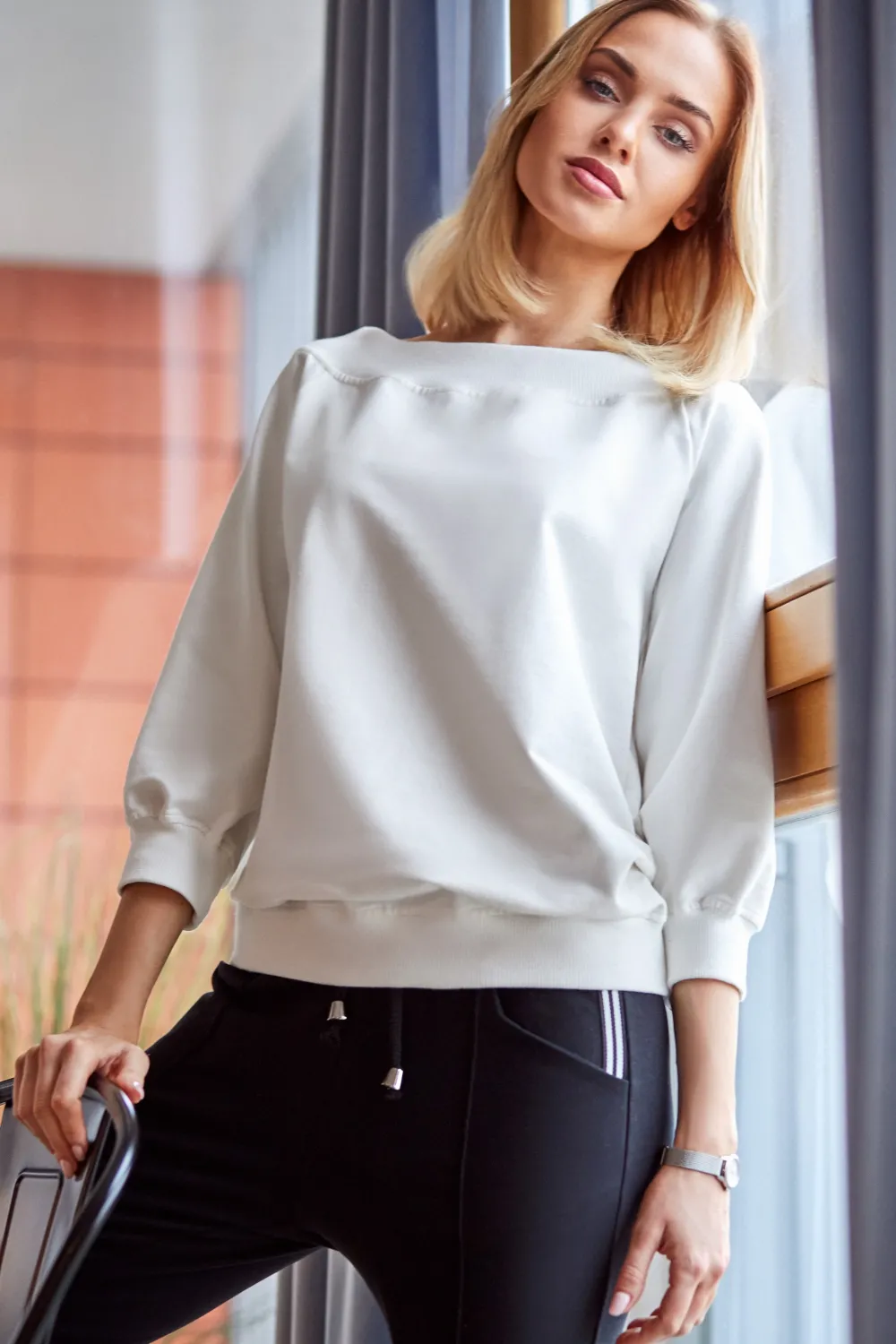Clearance Buzka z opadający raienie - ecru Odzież Casualowa|Bluzy