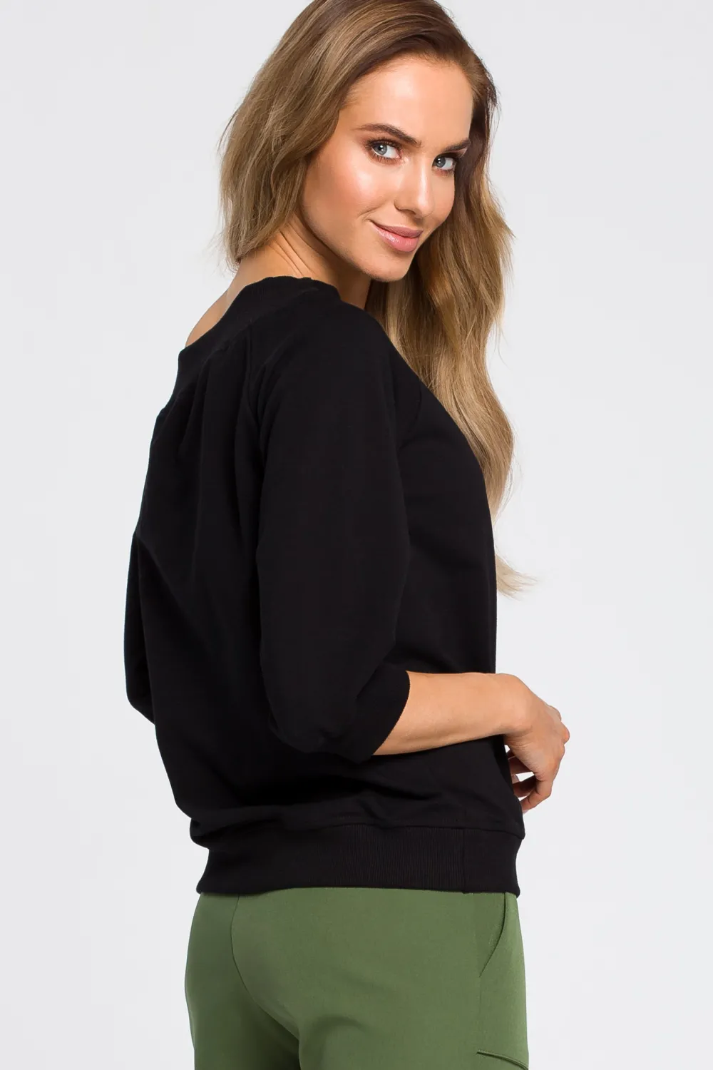 Bluzka z opadającym ramieniem - czarna Odzież Casualowa|Bluzy