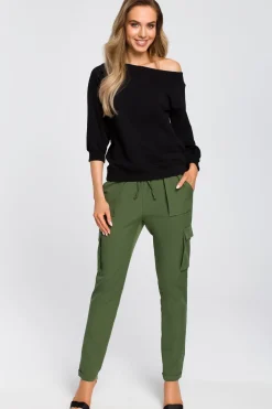 Bluzka z opadającym ramieniem - czarna Odzież Casualowa|Bluzy