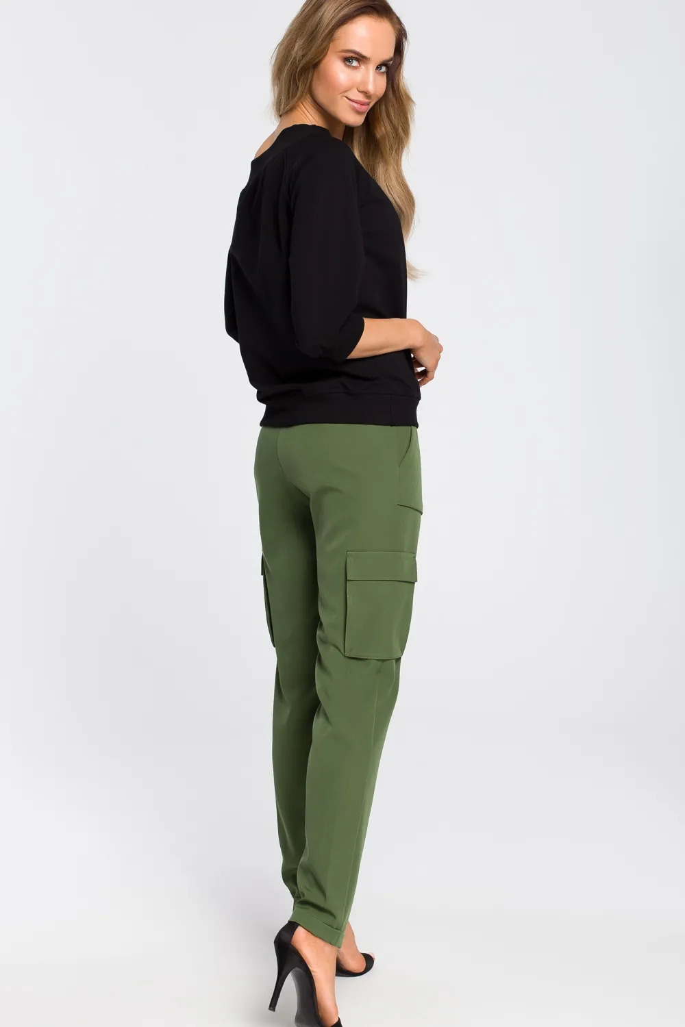 Bluzka z opadającym ramieniem - czarna Odzież Casualowa|Bluzy