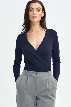 Sale Body dakie z kopertowy dekote - granatowe Body|Bluzki