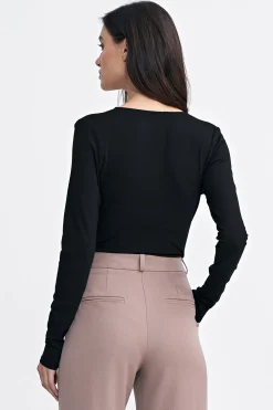 Body dakie z kopertowy dekote - czarne Body|Bluzki