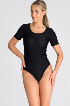 Clearance Body damskie z krótkim rękawem - czarne Do Pracy|Body