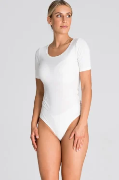 Clearance Body damskie z krótkim rękawem - ecru Do Pracy|Body