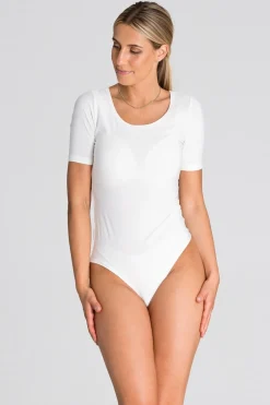 Clearance Body damskie z krótkim rękawem - ecru Do Pracy|Body