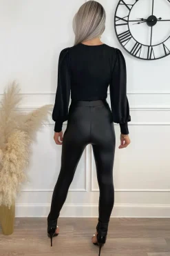 Body dakie z zerokii rękawai - czarne Body|Odzież Casualowa