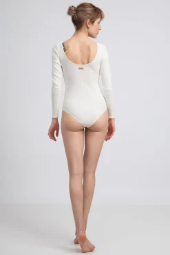 New Body prążkowane z długii rękawai - białe Body|Odzież Casualowa