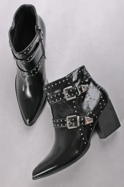 Best Buty do kostek grubym obcasie Beagan - czarne Botki