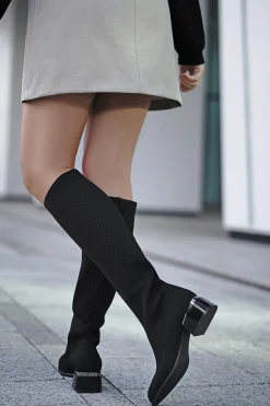 Online Buty na wysokim obcasie - czarne Kozaki|Botki