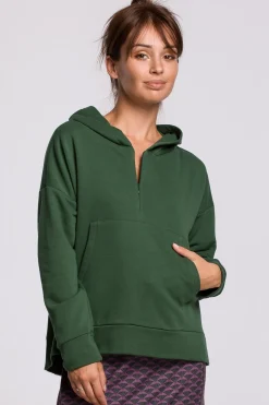 Ciepła bluza z kieszenią kangurek i kapturem - trawiasta Odzież Casualowa|Bluzy