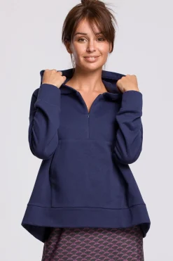Hot Ciepła bluza z kieszenią kangurek i kapturem - niebieska Odzież Casualowa|Bluzy