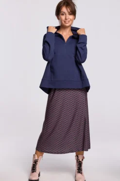 Hot Ciepła bluza z kieszenią kangurek i kapturem - niebieska Odzież Casualowa|Bluzy