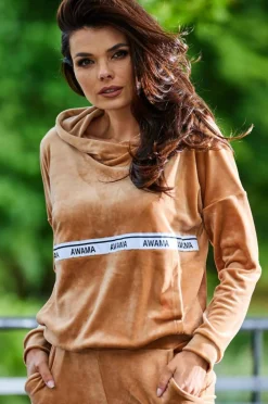 Ciepła buza z weuru - beżowa Odzież Casualowa|Bluzy