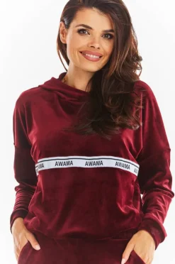 Discount Ciepła buza z weuru - bordowa Odzież Casualowa|Bluzy
