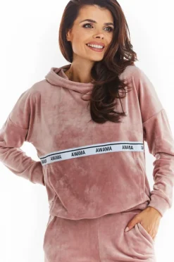 Outlet Ciepła buza z weuru - różowa Odzież Casualowa|Bluzy