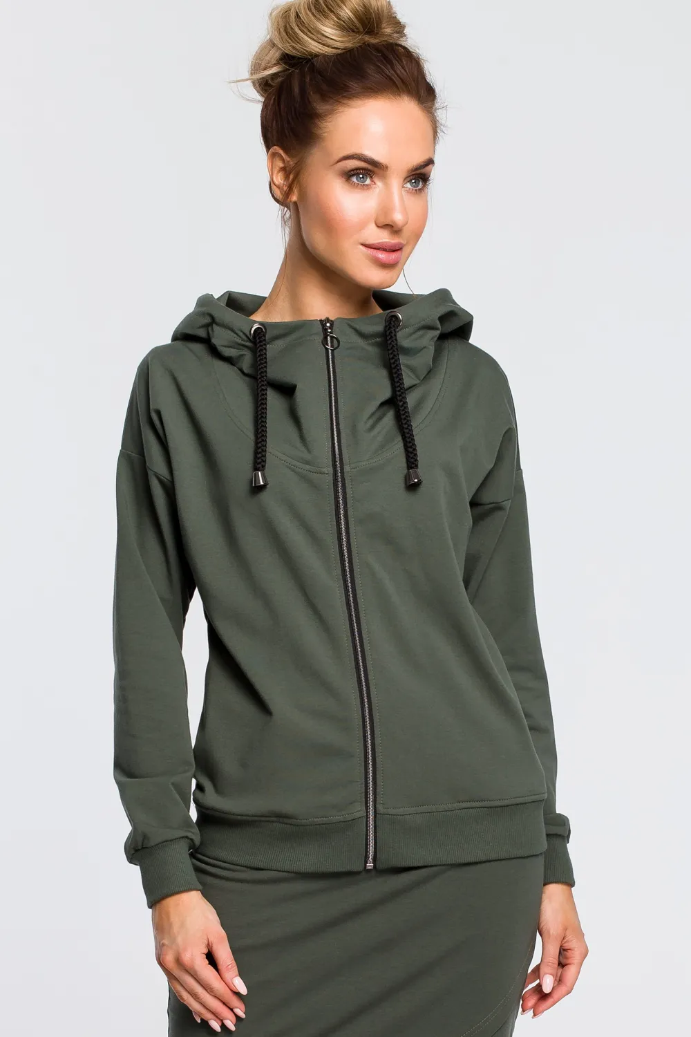 Clearance Ciepła zasuwana bluza z kapturem - militarno-zielona Odzież Casualowa|Bluzy