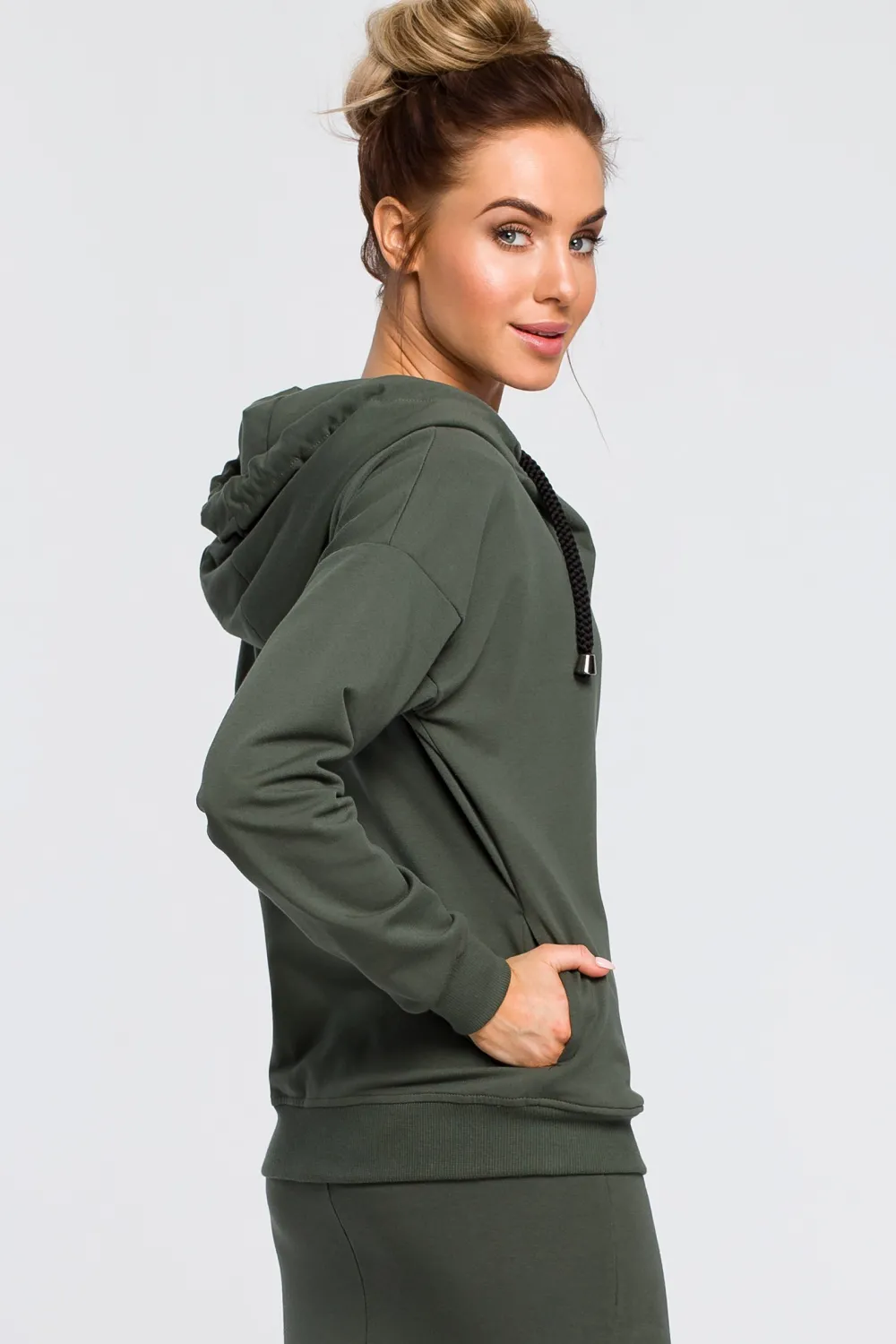 Clearance Ciepła zasuwana bluza z kapturem - militarno-zielona Odzież Casualowa|Bluzy