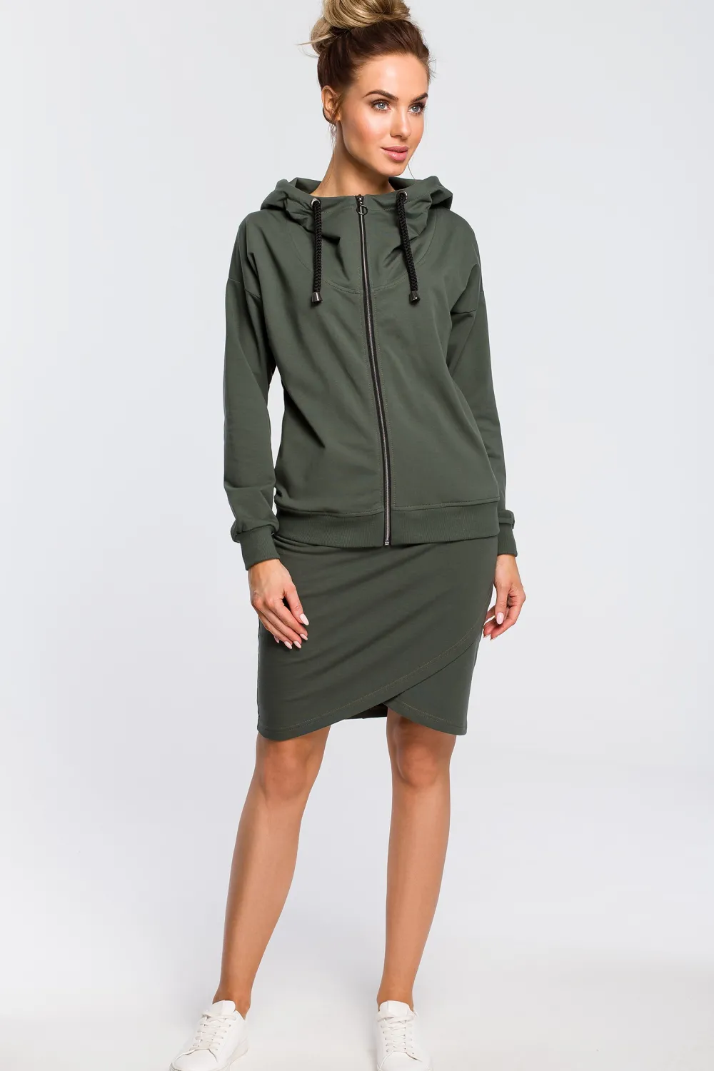 Clearance Ciepła zasuwana bluza z kapturem - militarno-zielona Odzież Casualowa|Bluzy