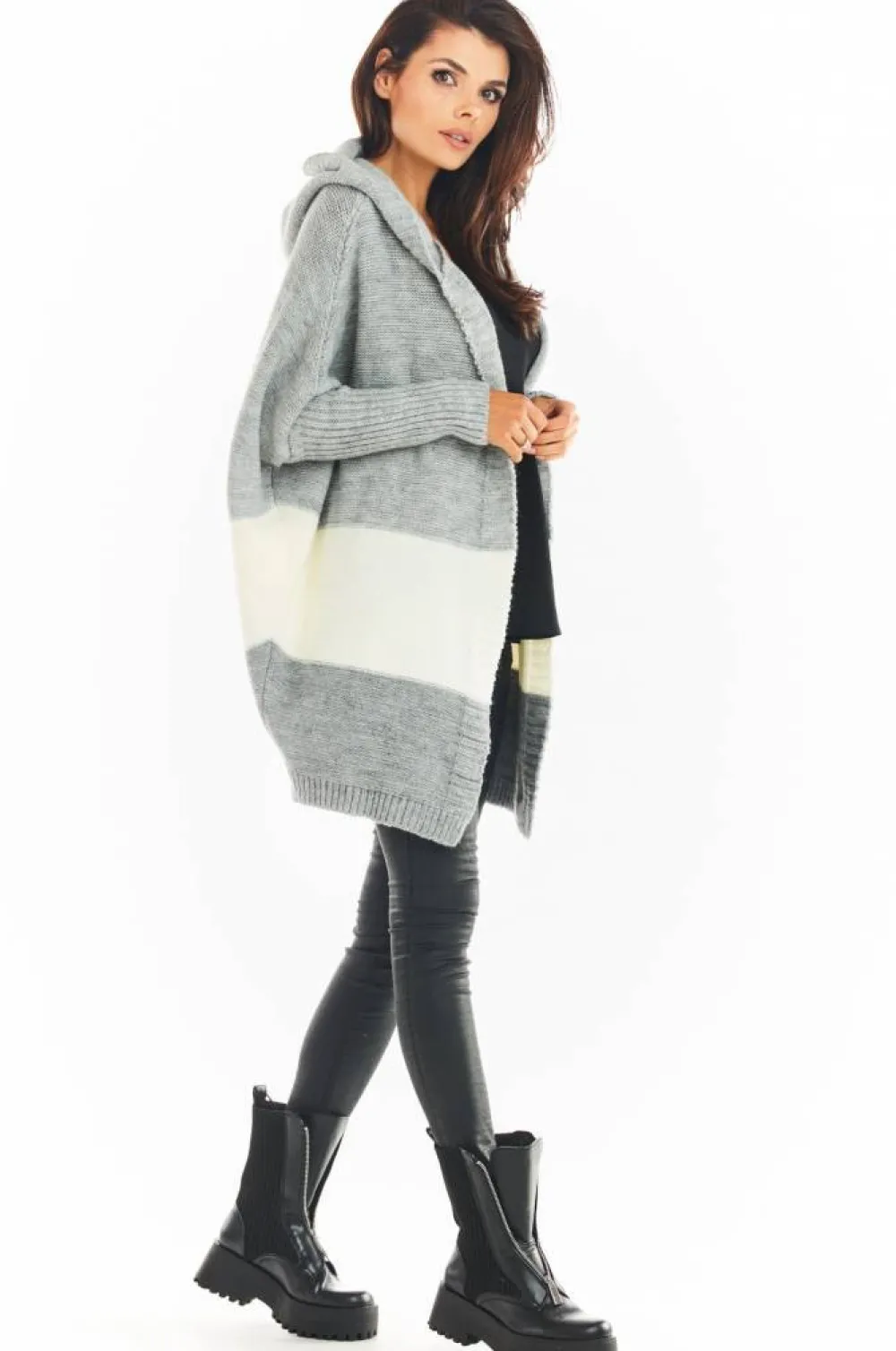Discount Ciepły kardigan oversize - szary Swetry