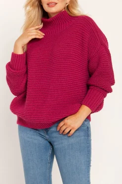 Discount Ciepły sweter z golfem - amarantowy Swetry