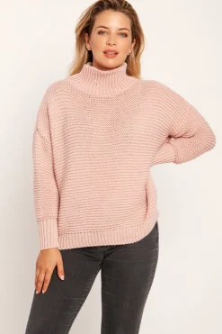 Hot Ciepły sweter z golfem - różowy Swetry