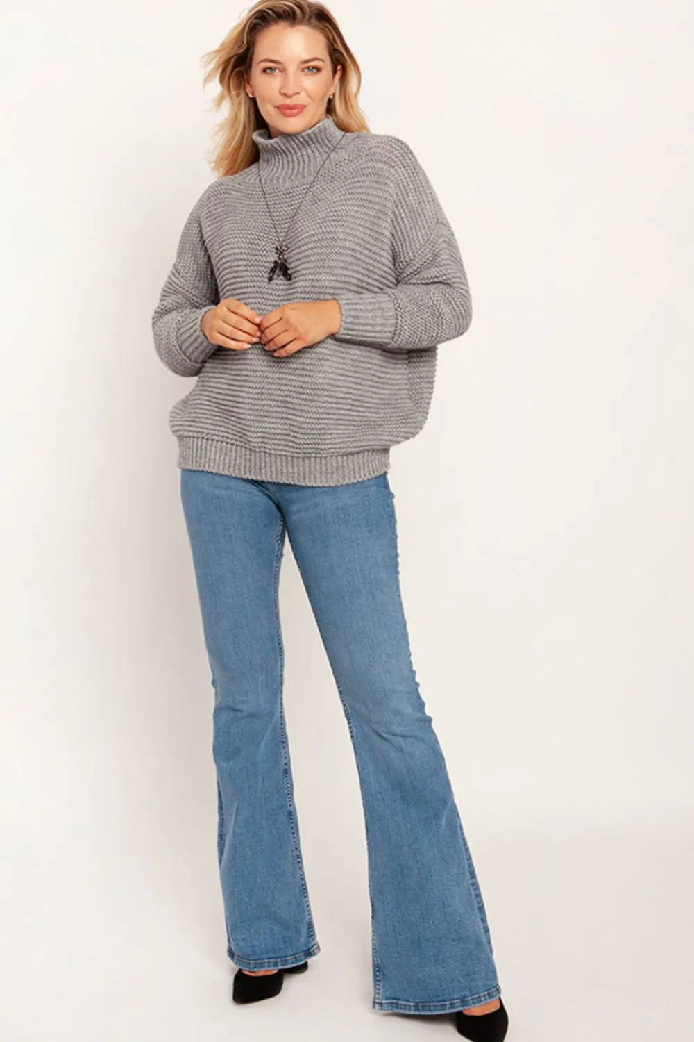 Clearance Ciepły sweter z golfem - szary Swetry