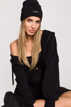 Discount Czapka beanie unisex z naszywką good vibes - czarna Akcesoria|Dobry Skład