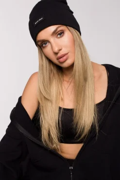 Discount Czapka beanie unisex z naszywką good vibes - czarna Akcesoria|Dobry Skład