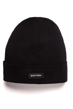Discount Czapka beanie unisex z naszywką good vibes - czarna Akcesoria|Dobry Skład