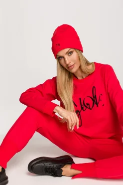 Clearance Czapka beanie z haftem - czerwona Akcesoria|Dobry Skład