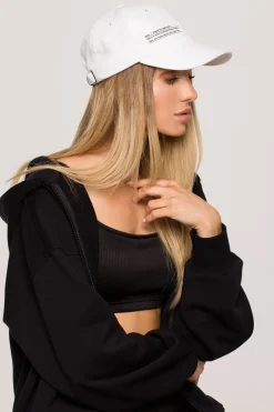 Outlet Czapka unisex z daszkiem i nadrukiem - biała Akcesoria