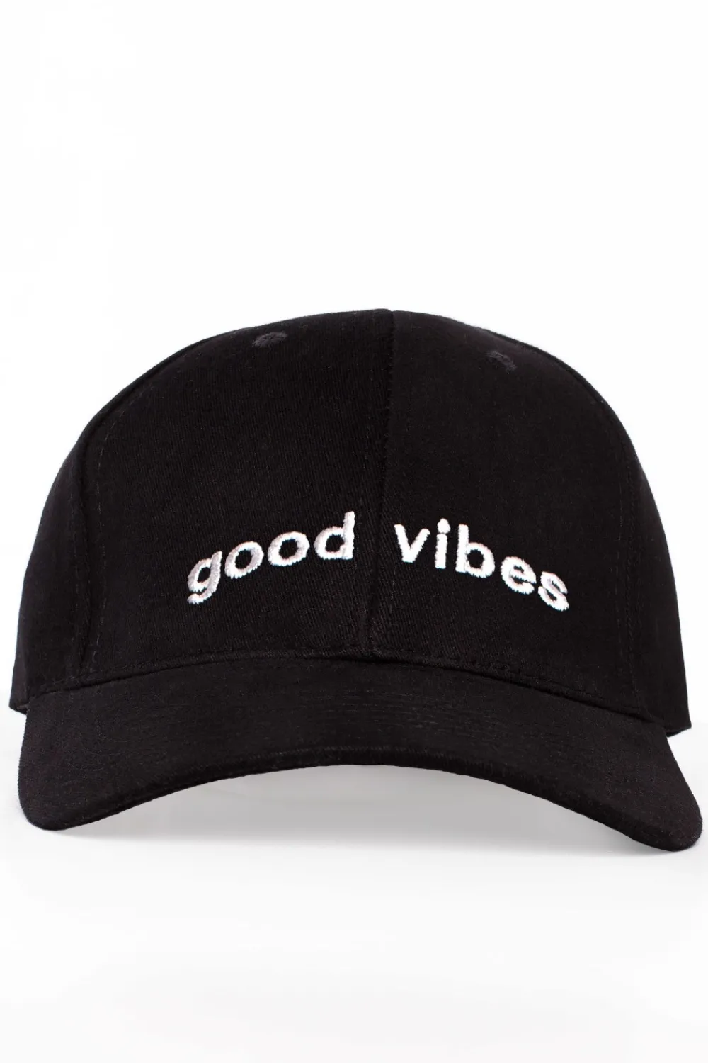 Discount Czapka z daszkiem i haftem "good vibes" - czarna Akcesoria