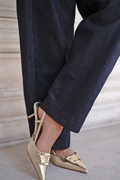Clearance Czółenka slingback na cienkim obcasie Amanda - złote Czółenka|Buty