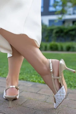 Outlet Czółenka slingback na cienkim obcasie Marceline - beżowe Czółenka|Buty