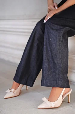Czółenka slingback na cienkim obcasie Eve - beżowe Czółenka|Buty