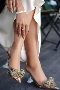 Best Czółenka slingback na cienkim obcasie Ingrid - złote Czółenka|Buty
