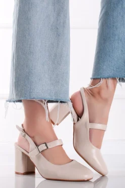 Clearance Czółenka slingback na grubym obcasie Mayla - beżowe Czółenka|Buty
