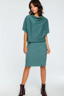 Discount Dopasowana sukienka z górą kimono - turkusowa Sukienki Dzianinowe|Sukienki